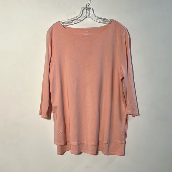 J. JILL Pure Jill Boatneck Layered 3/4 SLV Cotton Rich Peach Tunic SZ XL - Picture 3 of 15